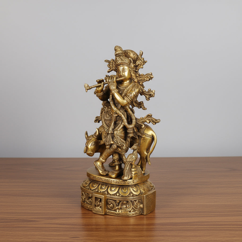 Brass Fully Carved Krishan Playing Statue for Home Decor/Gift Item/Temple